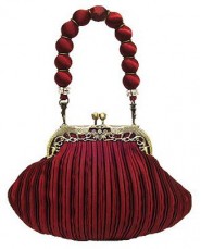 Evening Bag - Pleated w/ Vintage Frame and Fabric Ball Handle - Burgundy - BG-Z82694BG